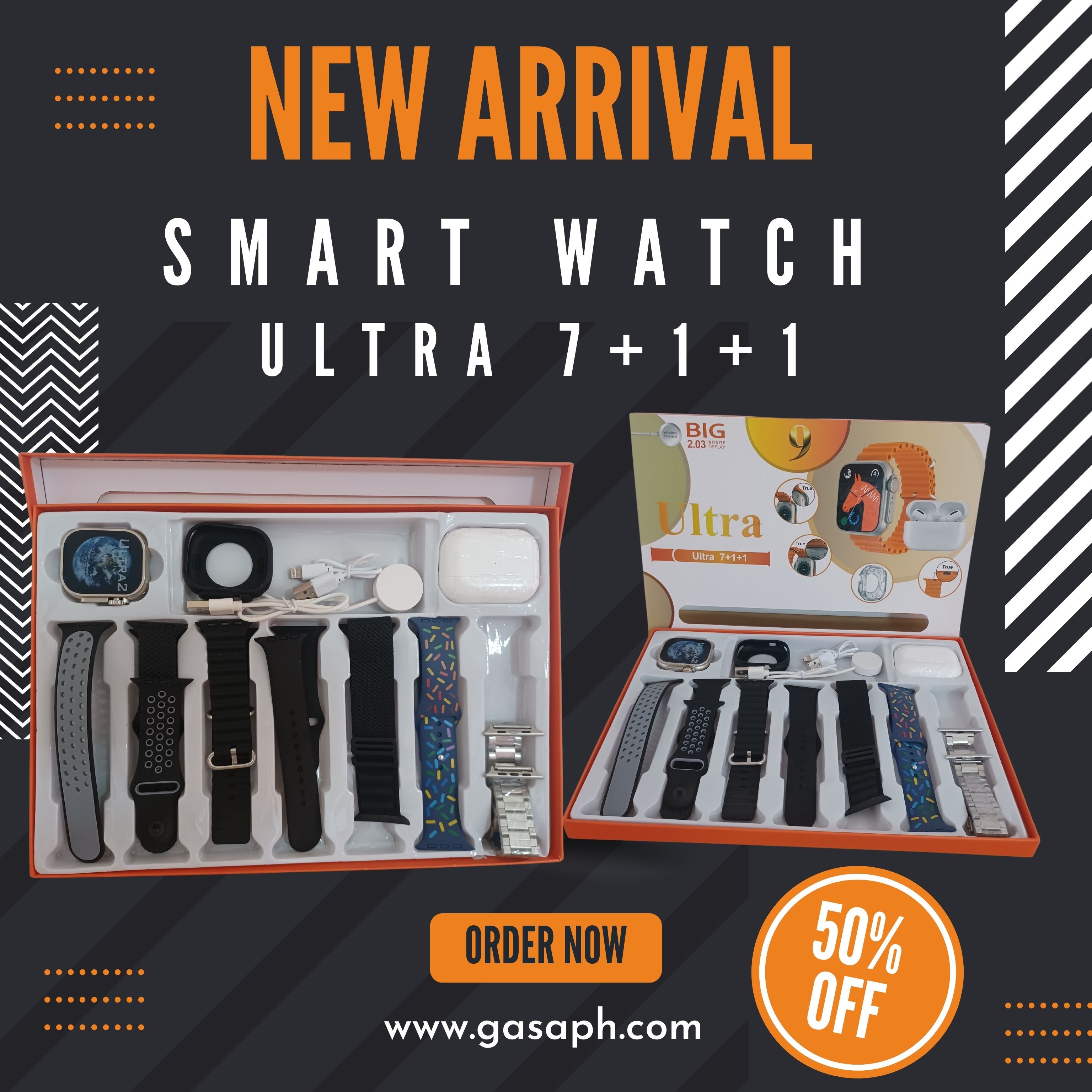 Smart Watch Ultra Series 9 7 + 1 + 1  Multi Strap with Ear Phone & Case Sports Watch